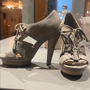 Coach Gray Open-Toe Heels